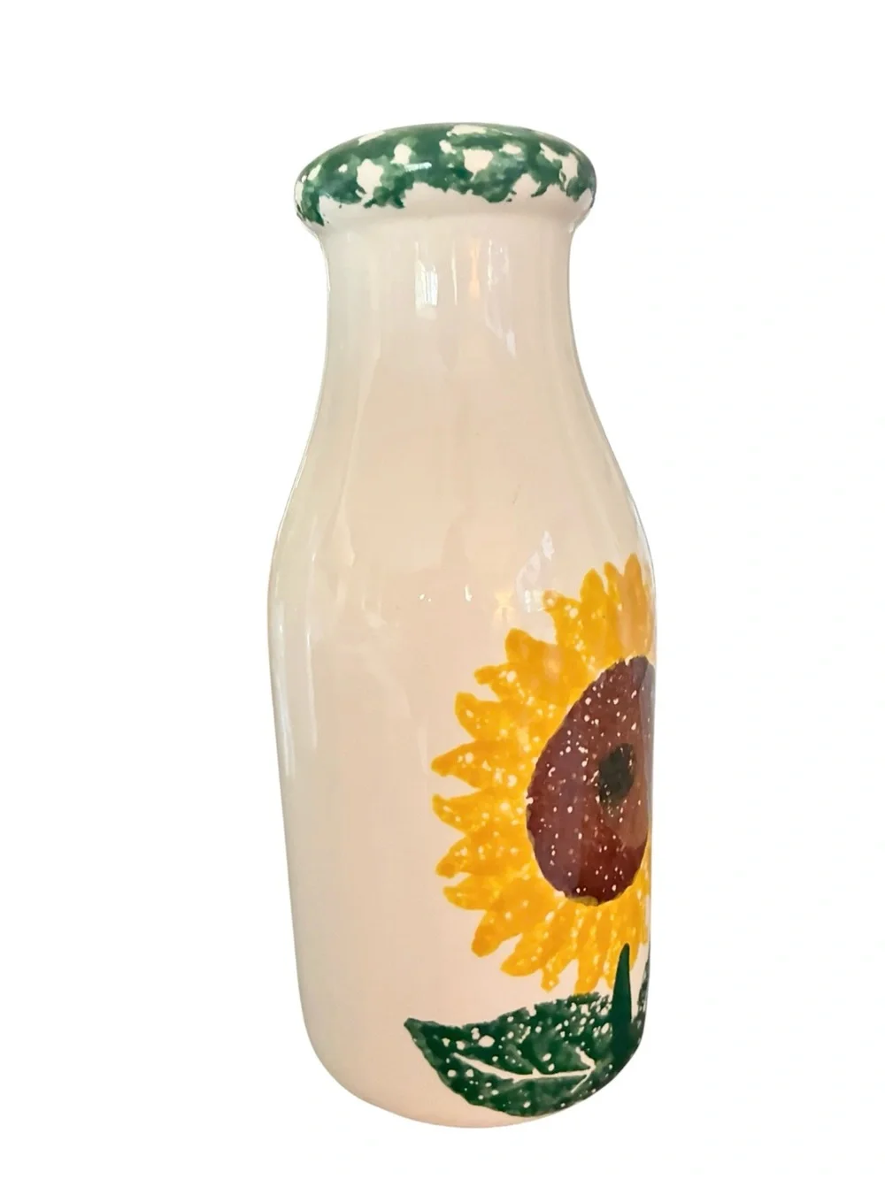 Vintage Crock Shop Santa Ana CA Sunflower Ceramic Milk Bottle Vase 🌻
